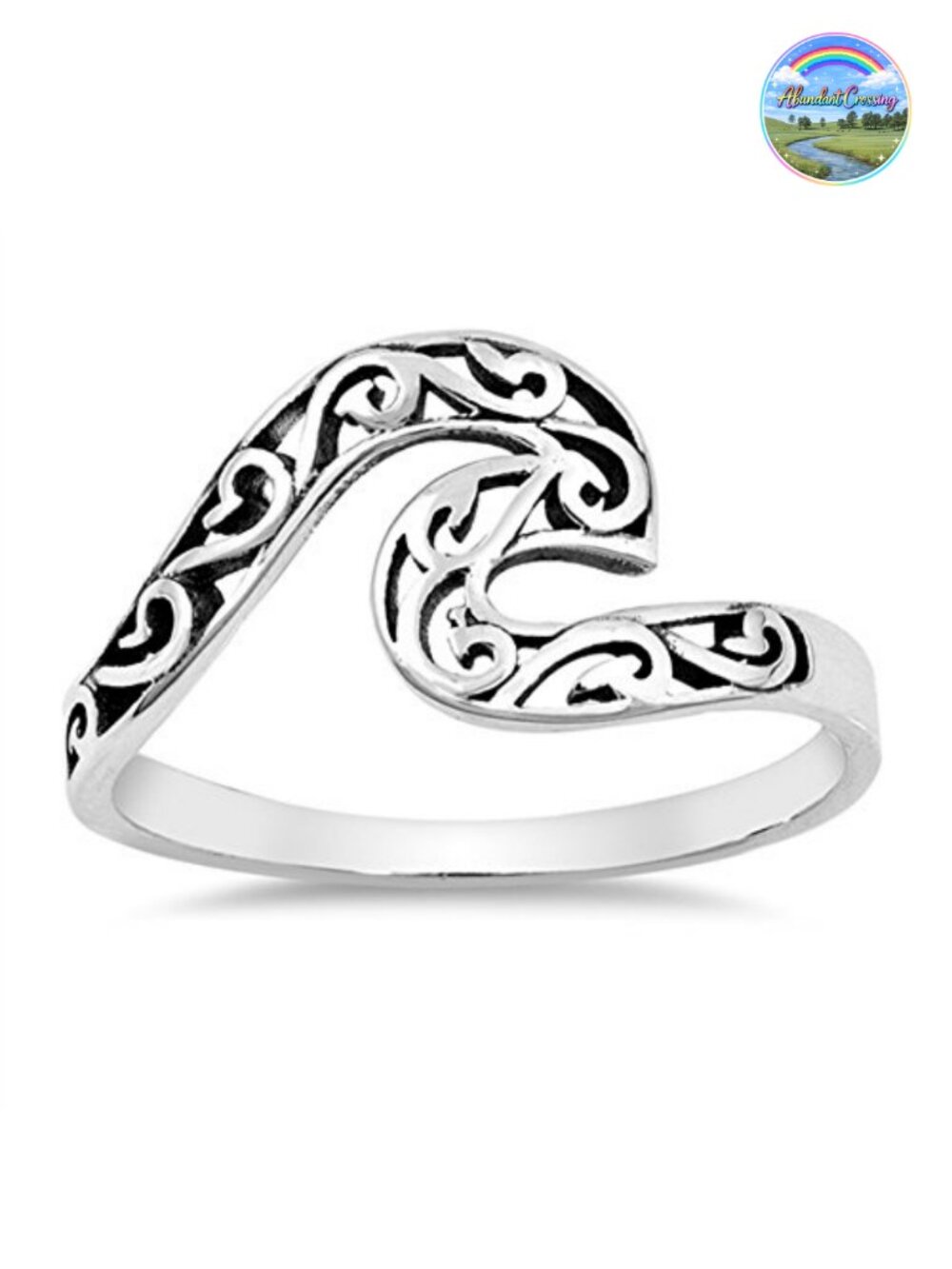 Sterling Silver Wave Ring Filigree Band Size 7
